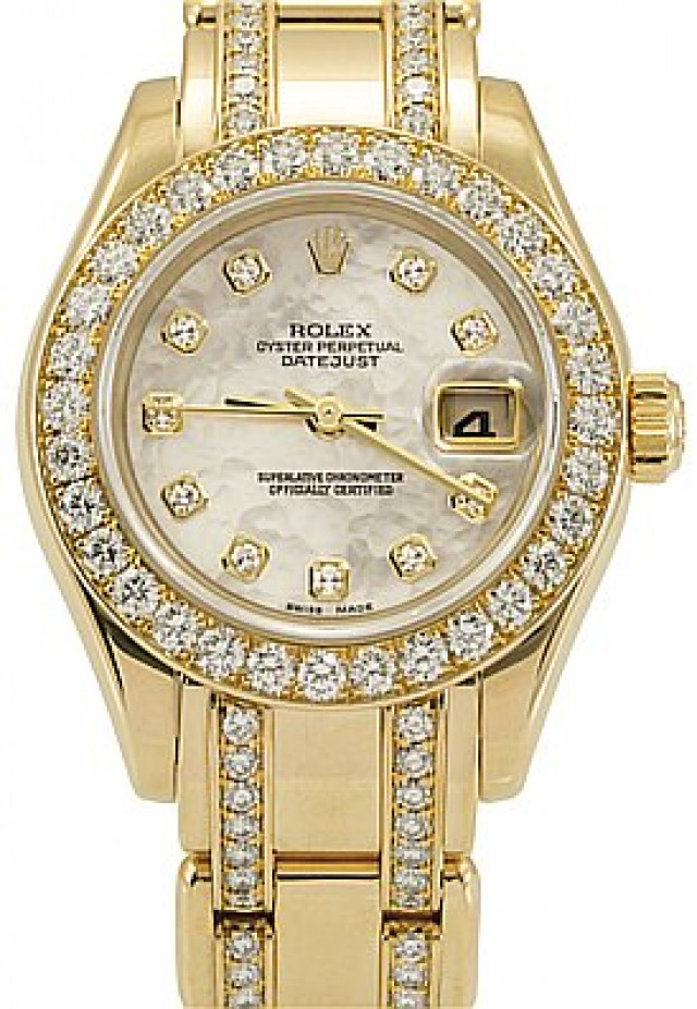 Rolex 80298 Yellow Gold on Pearlmaster, Diamond Bezel Mother Of Pearl White Diamond Dial